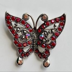 Butterfly pin/brooch, 2" across, pink & silver